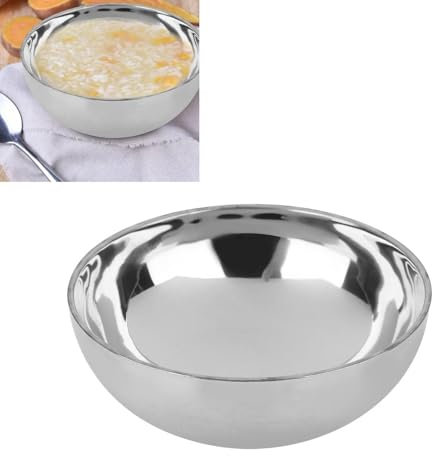 Gsycle Cuenco Infantil De Acero Inoxidable, Cuenco Sopero Aislado De Doble Pared, Cuenco Metálico Pequeño, Fuente Para Cereales, Salsas, Arroz, Fideos, Helados (L)