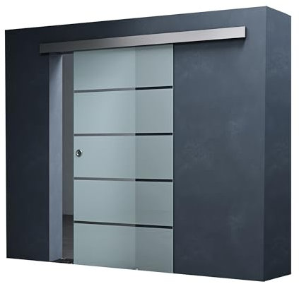 Mai & Mai Glasschiebetür komplettset softclose Amalfi in 5-Milchglas Streifen, Griffart: Muschelgriff, BxH: 102,5x215cm, 25 mm Wandabstand, inkl. Softclose-Automatik, 8mm ESG-Sicherheitsglas