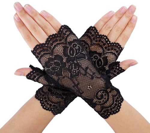 Lufdegim dam spetshandskar fingerlösa handskar kort fest spets satin handskar teparty brud bröllop opera dans cosplay kostym tillbehör elegant