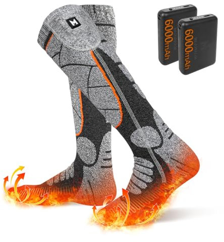 MRAWARM Beheizbare Socken, 6000mAh Wiederaufladbare Akku Elektrisch Beheizte Socken für Damen Herren, 3 Heizstufen Winter Baumwollsocken für Outdoor-Sport