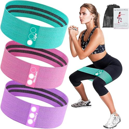 Resistance Bands, 3pcs Fitnessbänder Hip Widerstandsbänder Set mit starker Dehnbarkeit, 3 Zugkraftstärken rutschfeste Trainingsband, für Hüfte Beine Pilates Yoga Krafttraining(grün+rosa+lila)