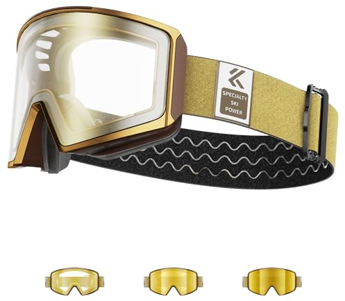 KAPVOE Gafas de Esquí Fotocromática con Lentes Magnéticas, Antivaho, Protección UV400, para Hombre, Mujer y Jóvenes, Compatible con Casco, Ideal para Esquí, Snowboard y Patinaje sobre Hielo 07