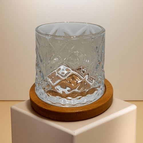 Bicchieri da whisky in cristallo rotanti da 283,5 g, bicchiere girevole in vetro vecchio stile con sottobicchieri, bicchieri bourbon di grandi dimensioni, per alleviare lo stress e l'ansia, per