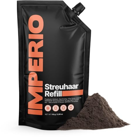 IMPERIO Streuhaar Refill Pack - 110g Nachfüllbeutel mit Premium Schütthaar - Nachhaltiger Nachfüllpack mit praktischem Verschluss - Einfaches Auffüllen der Hair Fibers Dose (Dunkelbraun, 110g)