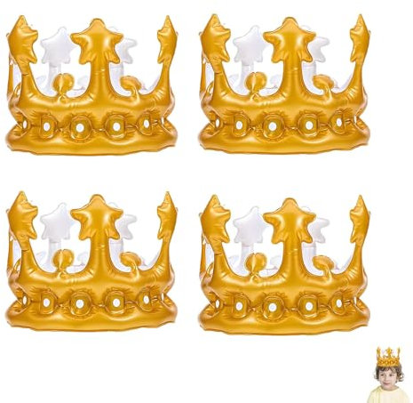 agogue 4 Stück Aufblasbare Krone, Aufblasbare Geburtstagskrone Goldene Geburtstagskrone für Menschen Feiern Geburtstage Karneval Und Karnevalskostüm Zubehör, Dekoration für Feste Und Feiern