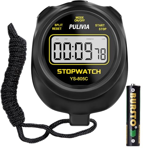 PULIVIA Stoppuhr Timer mit Countdown, Einfach zu Bedienende Digitale Stoppuhr f¨¹r Sport, Countdown Alarm, Tastenton, Austauschbare AAA Batterie, Schwarz