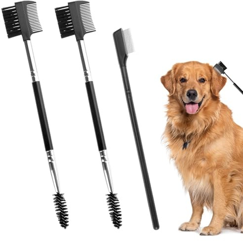 Lot de 3 peignes de toilettage pour animaux de compagnie, peigne de toilettage à double tête en plastique, brosse de nettoyage des yeux à poils doux pour chiens, chiots et chats, brosse pour le visage