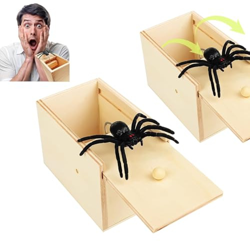 Wooden Spider Prank Box, Spider in a Box Prank, Funny Scary Spider Prank Toys, Surprise Joke Wooden Fake Spider for Adults and Kids, Practical Toy Prank Gifts for Halloween Party Decoration
