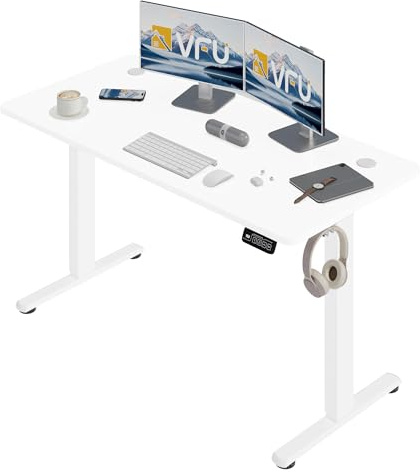 VFU Escritorio ajustable en altura 140 x 60 cm con función de memoria, escritorio estable de altura ajustable eléctrico, asiento de pie, mesa de pie ajustable, escritorio de pie, escritorio de pie