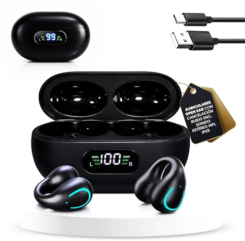 VIPA - Auriculares Conduccion Osea Bluetooth 5.4 - Auriculares Inalámbricos Deportivos - Auriculares Open Ear con Cancelacion Ruido ENC, Sonido Estéreo HiFi, IPX5, Estuche de Carga con Pantalla LED.