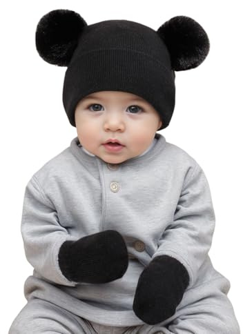 Generisch Gorro de punto cálido con bufanda integrada para niños Accesorio de invierno suave protección contra el frío, Negro , 2-5 años