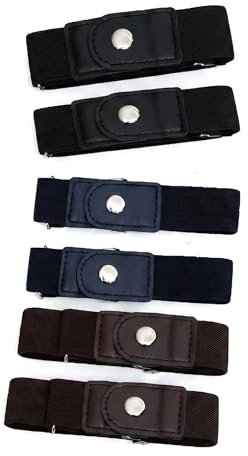 Lyyozwo No Buckle Belt, 3 Pairs Women's Belts, 13.78 x 1.18 inches Invisible Belt Loops Trousers Quick Release Belts for Jeans Dresses Fashion Ladies (Black & Navy Blue & Brown)