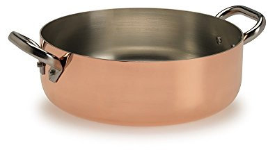 Pentole Agnelli ALCU106PI20 Casseruola Bassa in Rame con 2 Maniglie in acciaio, Rame stagnato con fondo per induzione, 20 cm