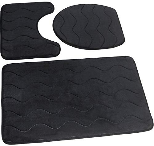 Sumba Badset Badgarnitur Badematten Rutschfester Badforleger Badteppich 3 TLG: Badteppich 45x75+ WC-Vorleger 45x35+ WC-Deckelbezug 44x38 cm Schwarz 23, 3 TLG.