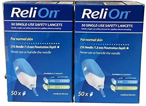ReliOn Safety Lancets, 6 Tote, Bundle 50 Single Use 25G 2 Pack
