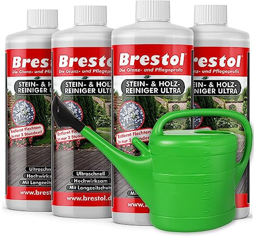 STEINREINIGER INTENSIV AUSSEN 4x 1000ml + 14L Giesskanne– Pflasterstein Reiniger mit SOFORTWIRKUNG, Grünbelagentferner, beseitigt Schmutz, Algen & Flechten, Stein Reiniger, Terrassenplatten Reiniger