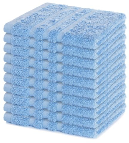 Lavea® 10 Lavette Bagno 30x30 cm in Spugna di Cotone 100% Morbidi e Assorbenti, per Casa Hotel Spa – Ideali anche come Asciugamani Bagno Viso e Bidet – Blu delfino