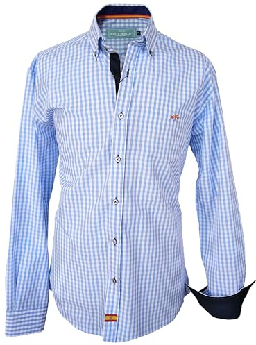 Pi2010 Camisa Bandera de España Hombre Cuadros Celeste