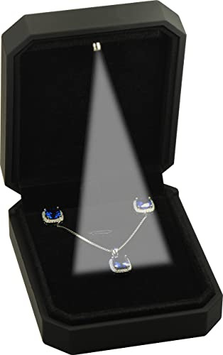 The Jewellery Pak LED Black Necklace Box Luxury Octagonal Design LED Pendant Jewelry Gift Box LED Necklace Jewelry Gift Box with Light for Men for Women Box Dimension 2.83〞(W)*3〞(D)*2.17〞(H)