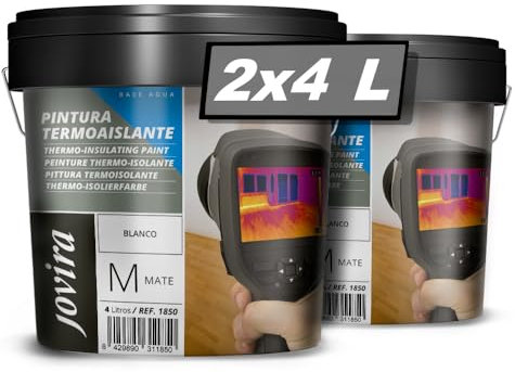 Pintura Aislante Térmica, Anticondensación (Termoaislante). Para superficies de hormigón, morteros de cemento, ladrillo, yeso. Mejora el aislamiento térmico (frio-calor) y acústico. (2x4 Litros) A-28