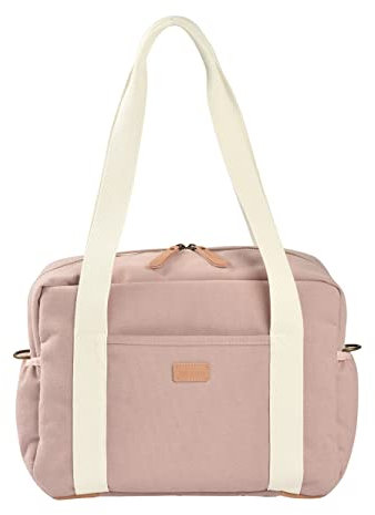 BÉABA, Sac à Langer pour Bébé, Multiples Compartiments, 10 poches, Glissière trolley-valises, Bandoulière, Pochette isotherme, Matelas , Déperlant, Contenance 16L, Paris, Rose Poudré