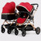 LEIYTFE Zwillings-Kinderwagen Abnehmbare Kutsche Kinderwagen, Faltbarer Doppelsitz-Tandem-Kinderwagen Baby-Reisesystem, Umkehrbarer Sitz Und Große Räder (Color : Red)