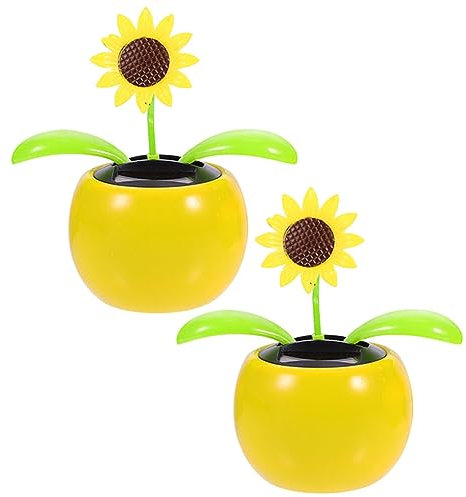 VILLCASE Solar-automatik-schaukelauto-Ornamente (Sonnenblume) Tanzende Solarblume Swingtanzende Sonnenblumen Solarblumenornament Sonnenblumen-wackelkopf Büro Armaturenbrett Plastik Zubehör