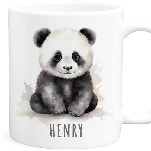 Panda Tasse personalisierte Kindertasse mit Namen Pandatasse Namenstasse süßes Kinder Geschenk für Jungen & Mädchen Kaffeetasse Teetasse aus Keramik 330 ml