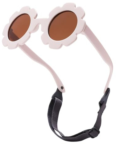 COASION Baby Sunglasses Flower Polarised with Soft Strap UV400 Protection for Newborn Infant 0-24 Months -White/Brown