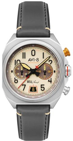 AVI-8 Bell X-1 Machbuster Chronograph für Herren, 41 mm, Lederarmband, AV-4118, Camel-Braun