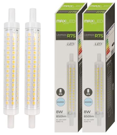 Maxled, Light is Led! 2x Bombilla LED R7S 118mm 8W Equivalente 65W Lámpara Halógena Blanco Frio 6500K 850LM Lámparas Lineal Slim para Iluminación del Hogar Oficina Dormitorio Comedor No Regulable