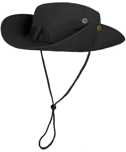 ehsbuy Gorro Pescador Safari Sombrero Hombre Verano ala Ancha Plegable Transpirable Estilo Vaquero Explorador Boonie Bucket Hat con Correa de Barbilla Ajustable