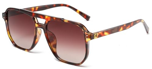 Long Keeper Gafas de Sol Piloto para Mujer Hombre Retro Gafas de Sol Cuadradas Vintage Años 70 Gafas de Doble Puente Piloto Clásicas UV400 Protección (Montura Leopardo - Lentes Marrón Degradado)