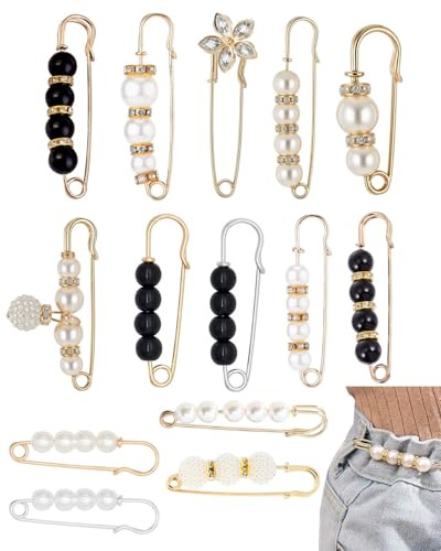 JUKOTA 14 broches para mujer, broches de perlas de imitación para ropa, broches de imperdible, broches de clip para bufandas y suéteres para pantalones, vestidos, faldas y suéteres.