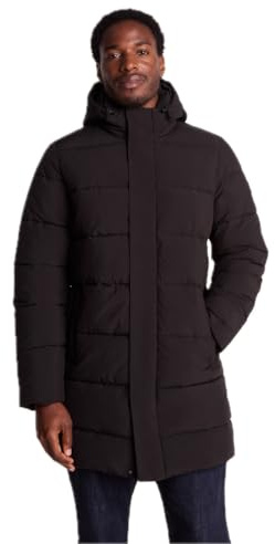 TOG24 Preece Men's Longline Quilted Winter Coat Windproof Insulated Hooded Padded Jacket Warm Thigh-Length Rain Resistant Coat for Men Black 4XL