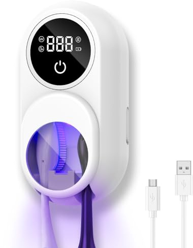 ORIA Desinfectante para Cepillos de Dientes, Soporte Portátil para Cepillos de Dientes Eléctricos y Manuales con Esterilización Programada, Pantalla LED, Recargable para Viajes, Hogar y Negocios