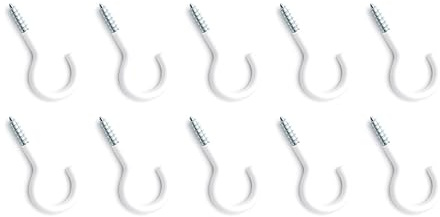 Design61 böjd skruvkrok väggkrok vit med trägänga skruvkrok för vägg tak krok för fastsättning av linor kedjor växtlampor (30 x 2,4 mm, 10 stycken)
