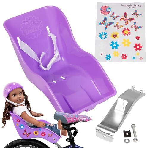 Ride Along Dolly Doll Bicycle Seat Bike Seat (Purple) with Decorate Yourself Decals (Fits Standard Sized Dolls and Stuffed Animals) - Purple