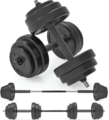 Vinyl Dumbbell Set Adjustable Free Weights 50KG Set Weight Lifting for Home Gym Fitness Training Workout Exercise Equipment Bodybuilding Weight Plates 2 x Barbells 4 x Spin-lock Collars & Barbell Link