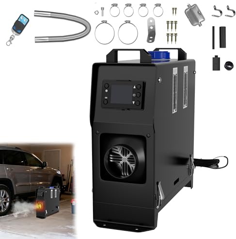 YRHome 12 V diesel luftvärmare, stående värme, diesel, 5 kW, luftdieselluft, parkeringsvärmare, värmare, bil, värme, dieselvärmare med fjärrkontroll, LCD för lastbil, husbil, bil, husbil, båtar (svart + svart LCD)