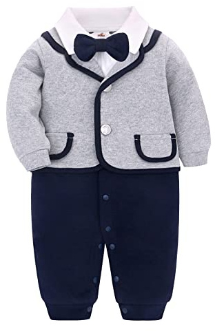 famuka bébé garçon Smoking Nouveau-né Costume baptême Mariage séance Photo bébé vêtements (Gris, 6M)