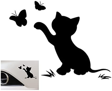 Adesivi Auto Esterni,Adesivo per Auto,Adesivo Gatto Gattino con Farfalle, autoadesiva Decalcomanie Autoadesivo per l'automobile, Auto,Scooter, Moto, Porta,Notebook, Frigorifero, Parete Nero