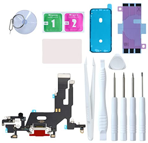 LOZOP for iPhone 11 Charging Port Replacement, Dock Connector & Microphone Assembly with Repair Tools for iPhone 11 6.1 Inch All Carriers (Red)