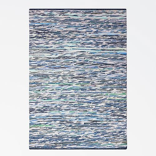 MY-RUG Fleckerlteppich bunt 160 x 230 cm - Grau Blau, handgewebt, recycelte Baumwolle als Flickenteppich gestreift und moderner Kelim Chindi Teppich Rajesh