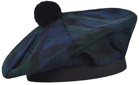 Kilt Emporium: Scottish Tam Hat - Traditional Tam O Shanter Hat Men Caps with Pompom - Classic Scottish Caps for Men (Black Watch)