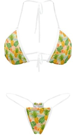 Suhoaziia Ensemble de bikini sexy pour femme avec string brésilien, Ananas tropical., M
