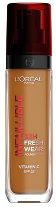 L'Oréal Paris Liquid Foundation, Full Coverage, Lasting Wear, With Vitamin C and SPF 25, Infallible 32H Fresh Wear, 375