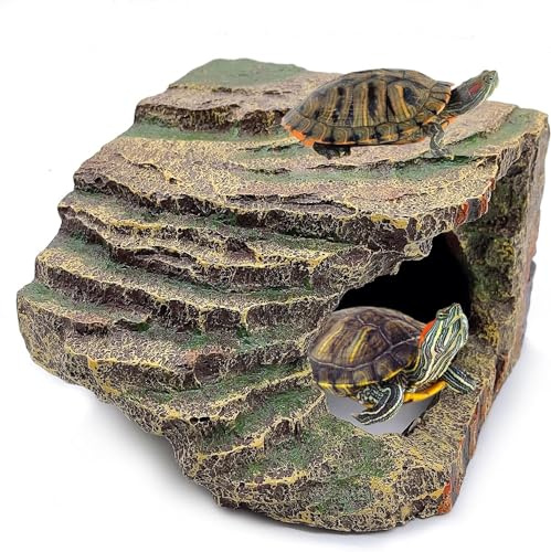 kathson Turtles Basking Platform Reptile Hiding Cave Hideouts for Aquatic Turtles, Frog, Newts and Salamanders (S(6.7x5.51x3.94))