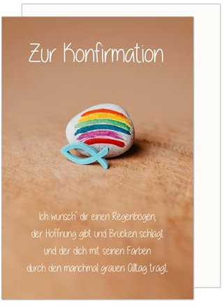 Edition Seidel Premium Glückwunschkarte zur Konfirmation mit Umschlag. Konfirmationskarte Karte mit Spruch Grusskarte Steine Fisch Regenbogen Junge Mädchen (KF310 SW024)