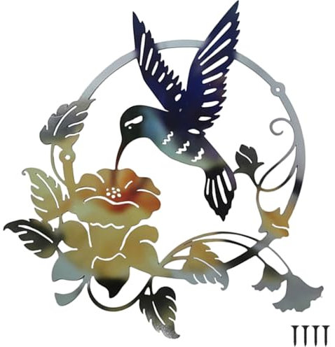 HZBAKLO Metal Birds Wall Art, Round Metal Hummingbird Wall Art Decor Outdoor Metal Flowers Wall Decor Silhouette Hanging Ornament for Home Garden